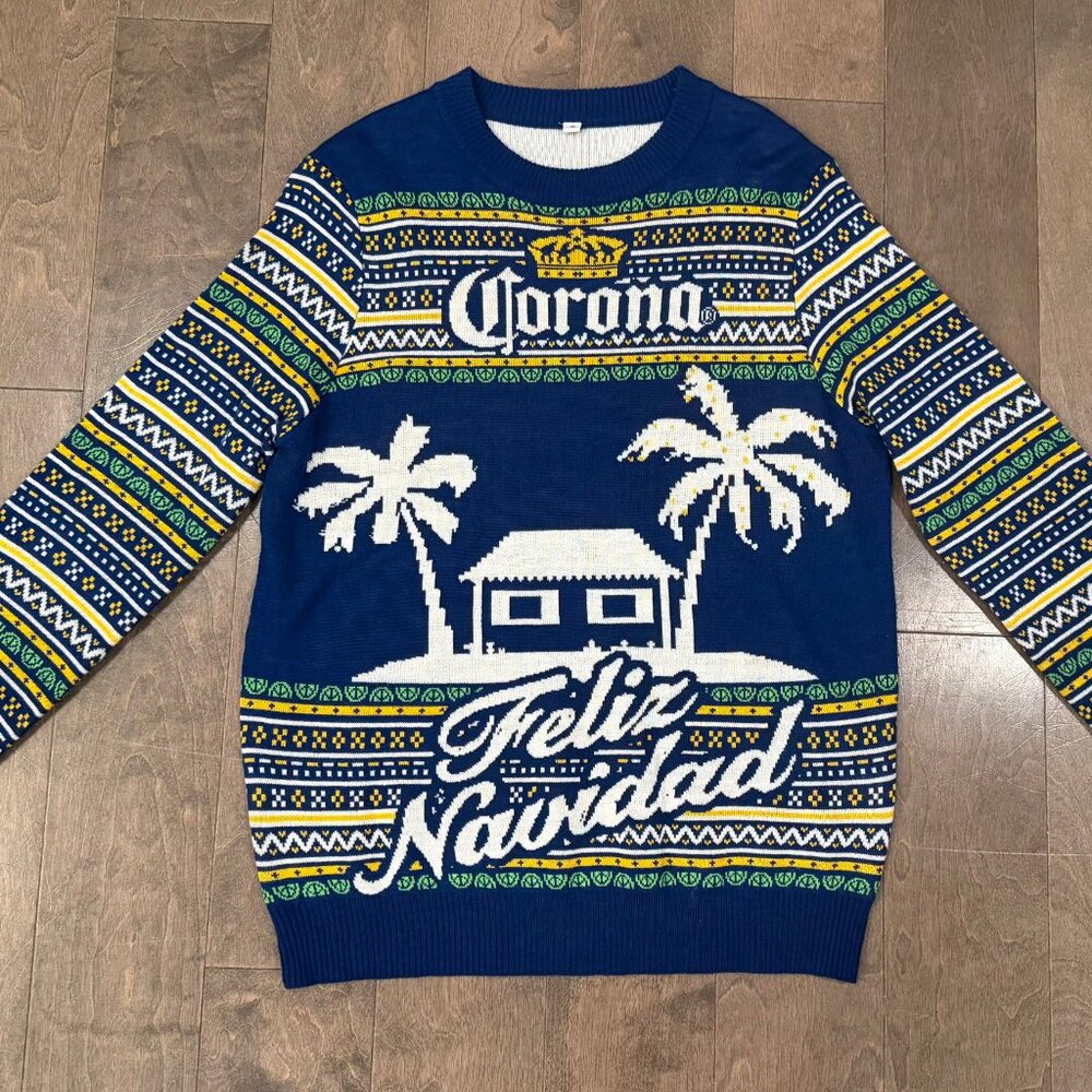 Corona Beer "Feliz Navidad" Holiday Christmas Knit Sweater, Size Medium